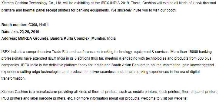 Cashino يدعوك إلى IBEX الهند 2019